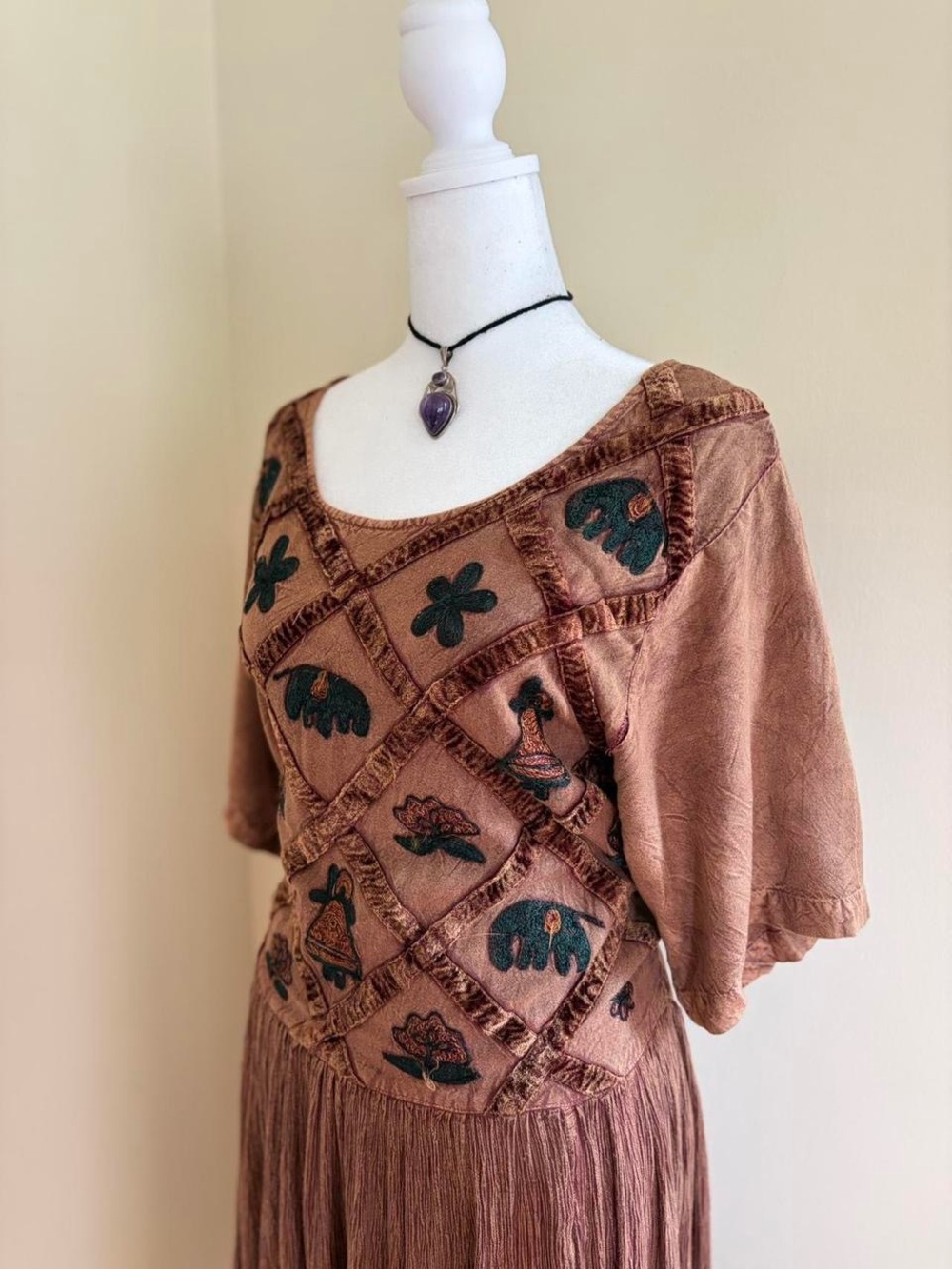 ❤️SOLD ON DEPOP❤️ Vintage 90s boho grunge embroidery babydoll maxi dress cottage - Picture 5 of 8